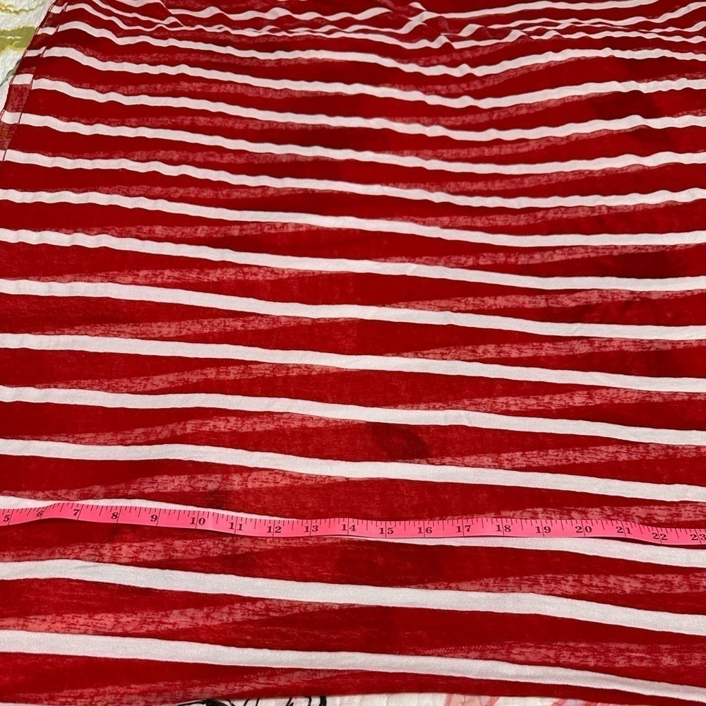 Ladies red & white striped infinity scarf/headwrap. Length 65x width 33.